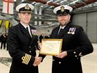 CACMN Joe Shelverton receives his Commendation from Capt Adrian Orchard OBE