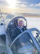 Cdr Tim Gedge in the cockpit of the Sea Harrier transported to the Falklands